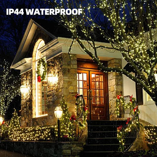 Vista 4 de NEROSUN: Luces de Navidad operadas con batería, 50 luces LED de 16 pies, impermeables, guirnalda de luces para árbol de Navidad con 8 modos