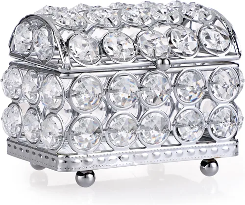 Vista 9 de Hipiwe Caja de joyería de cristal con espejo plateado para cofre del tesoro, pequeña caja de recuerdos, vitrina decorativa para joyas, organizador