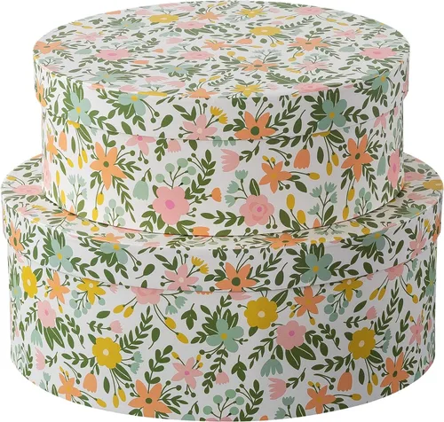 Vista 8 de Soul & Lane Cajas de almacenamiento decorativas de cartón oblongas con tapas, juego de 2 cajas de cartón floral para recuerdos, almacenamiento