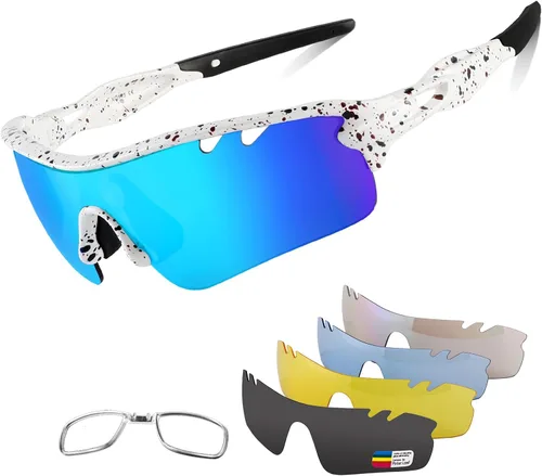 Vista 15 de BangLong Polarized UV400 Sports Sunglasses with 5 Lenses for Men Women TR90 Flexible Frame, 5 Interchangeable Lens with RX Insert, 0.9oz Sports