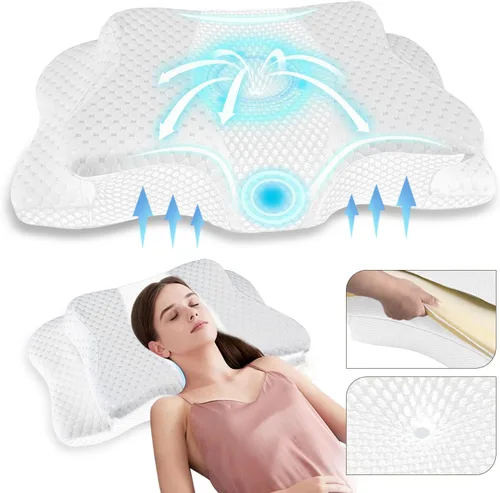 Vista 10 de Almohada Cervical para Alivio del Dolor para Soporte del Cuello, Almohada Ergonómica Ajustable para Dormir Cómodamente, Almohadas Ortopédicas