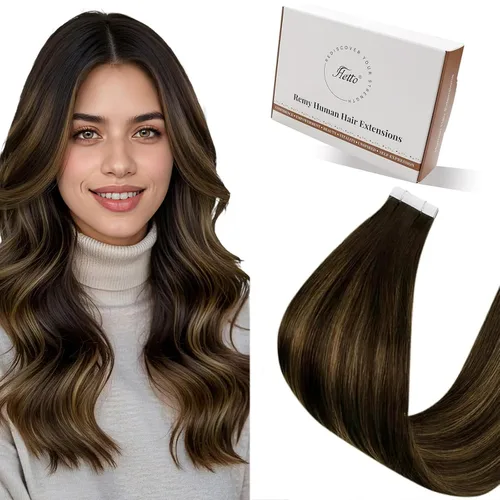 Vista 90 de 【Descuento】Hetto - Extensiones de cabello con cinta adhesiva, 40g, extensiones de cabello humano, color rubio ceniza oscuro degradado a rubio medio