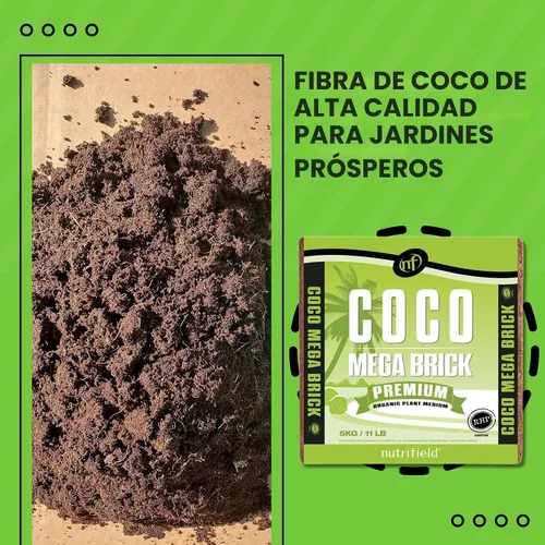 Vista 2 de Coco Coir Mega Ladrillo Orgánico de Fibra de Coco 11 Libras Bloque Comprimido Pre Lavado Buffered RHP Certificado Tierra para Macetas Uso