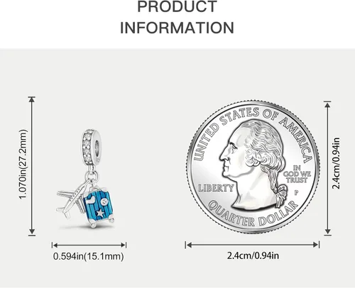 Vista 6 de NUJIFFY Cuentas de plata de ley 925 para pulseras y collares, cuentas de cristal para hermana de pasaporte de avión, pulseras de ángulo de corazón