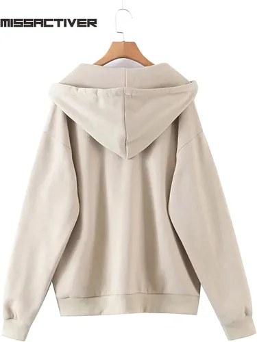 Vista 6 de MISSACTIVER Sudadera clásica con capucha y cordón para mujer, con cremallera, de gran tamaño, con bolsillos
