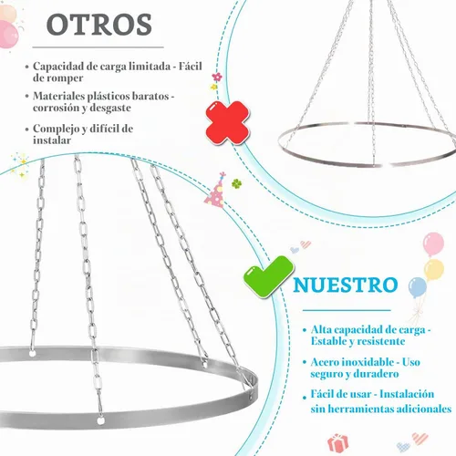 Vista 4 de Kit de cortinas de techo para colgar, kit de cortina de techo de metal plateado, kit de accesorios redondos de 24 pulgadas para techo