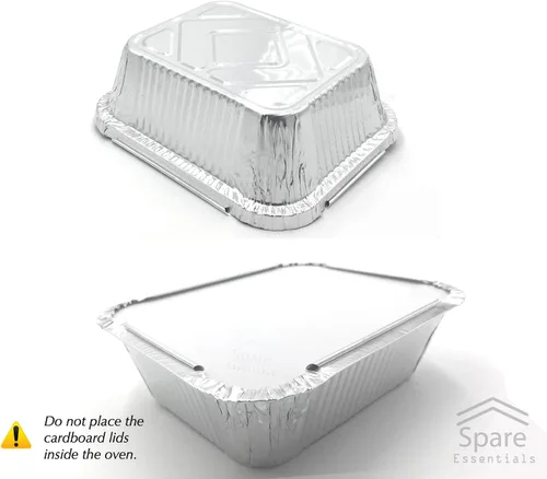 Vista 7 de Paquete de 55 - Bandejas Pequeñas de Papel Aluminio con Tapas - Recipientes de Comida para Llevar con Tapas 1lb Mini Bandejas de Aluminio Seguras