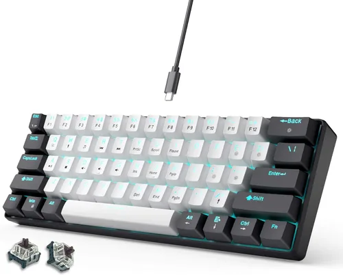 Vista 8 de abucow - Teclado mecánico 60% para juegos, interruptor azul, compacto con cable, anti-fantasma, sin conflictos, 61 teclas intercambiables, diseño