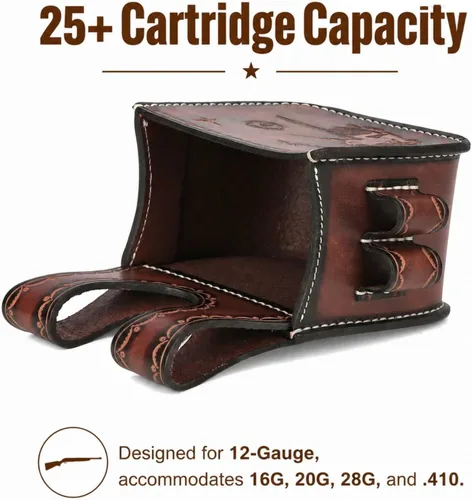 Vista 2 de TOURBON - Funda de piel para escopeta para tiro de arcilla, trampa y skeet Holds 25+ Shells, Fits 2-Inch Belts, Quick Access Open-Top Design, Side