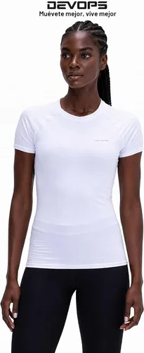 Vista 5 de DEVOPS - Paquete de 3 camisetas de compresión para mujer, de manga corta, con ajuste seco, para correr, atléticas, camisetas de entrenamiento