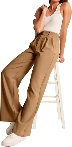 Vista 3 de KUNMI Pantalones de pierna ancha para mujer, para trabajo, negocios, casual, holgados, de cintura alta, estilo palazzo