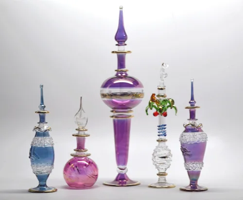 Vista 4 de Kemet Art - Juego de 5 botellas de vidrio de perfume egipcio (colección Cleopatra)