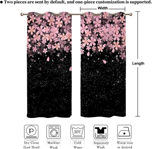 Vista 9 de Renaiss Pink Cherry Patels - Cortinas opacas con aislamiento térmico de flores de cerezo japonés, cortinas de ventana de dormitorio con estampado