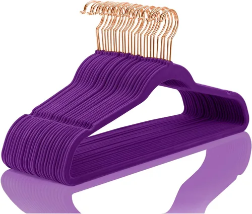 Vista 42 de MIZGI - Perchas de terciopelo premium - de alta resistencia, antideslizantes, (paquete de 50 unidades), ganchos color azul agua y dorado rosa