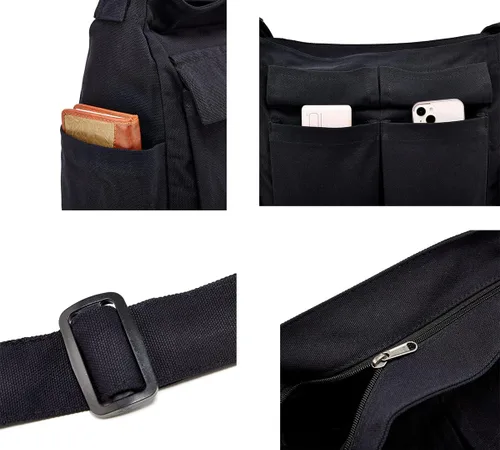 Vista 7 de Bolso bandolera grande con múltiples bolsillos de lona para mujeres y hombres