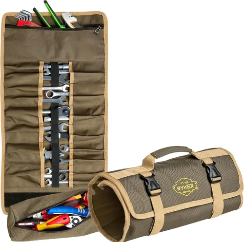 Vista 12 de The Ryker Bag Black Pro Tool Roll - Organizador de herramientas enrollable de lona resistente con bolsas desmontables para pernos, dados y pequeñas