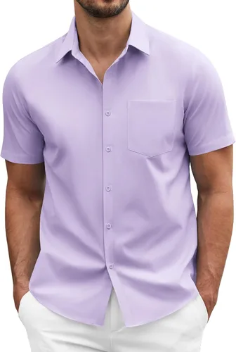 Vista 27 de COOFANDY: camisa casual de manga corta con botones para hombre, de negocios, sin doblar con bolsillo