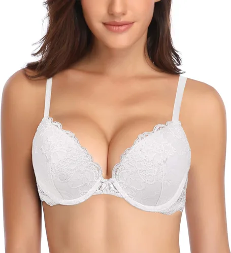Vista 28 de Deyllo - Brasier de encaje para mujer con efecto de realce de busto, cómodo, con relleno, aros, levanta y añade una copa a tu busto Ámbar dorado
