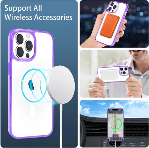 Vista 5 de Funda magnética compatible con iPhone 13 Pro, compatible con carga inalámbrica MagSafe, parte trasera transparente antiarañazos, a prueba de golpes