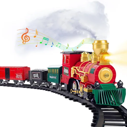 Vista 9 de Juego de tren para niños, juguete de tren con vapor, luz y sonidos, conjuntos de tren de Navidad para debajo del árbol, para niños y niñas de 3 4 5