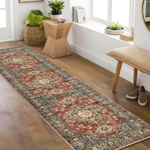 Vista 28 de Lahome Alfombra oriental lavable de área pequeña, 2 x 3 pies, para entrada, cocina, ultra fina, suave, tapete antideslizante para puerta de Azul