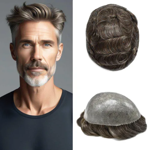 Vista 57 de Mens Toupee Hair System para hombres Piezas de pelo Sistema de reemplazo Poly Skin Toupee para hombres Protesis Capilar Para Hombre 6X8#1 Jet Black