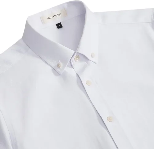 Vista 3 de LOCALMODE Camisa de vestir Oxford de manga corta con botones y corte ajustado para hombre