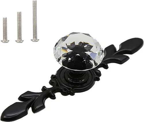 Vista 11 de HUAMULAN Paquete de 10 pomos de cristal para cajones con placa, pomos de puerta de armario con tornillos para cocina, baño, oficina, decoración