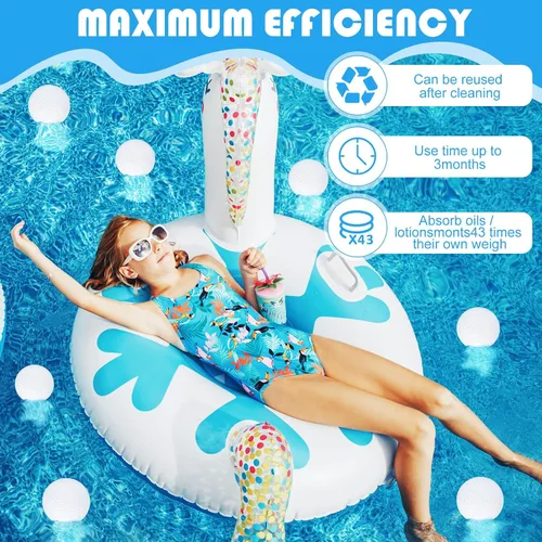 Vista 3 de Gerrii Paquete de 2 Bolas Absorbentes de Suciedad para Bañera de Hidromasaje de 3 Pulgadas Esponja Reutilizable para Piscina Absorbente de Aceite
