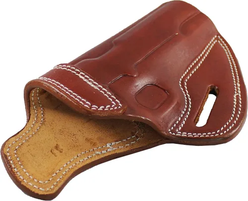 Vista 3 de Funda de cuero prémium hecha a mano OWB para pistola de extracción rápida Marrón - mano derecha