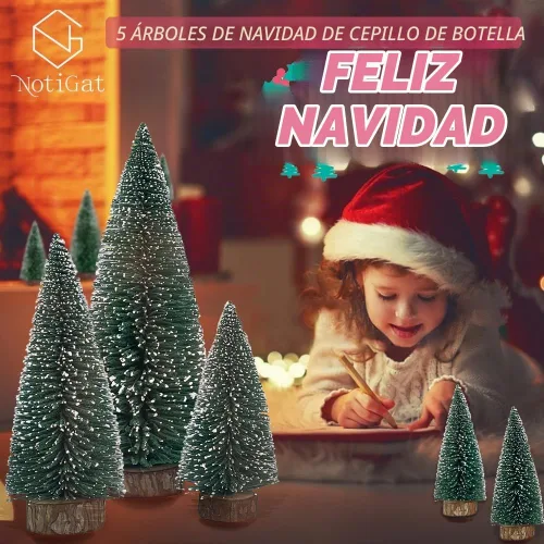 Vista 2 de mini Christmas Tree Bottle Brush Christmas Trees with Wooden Bases Christmas Decorations for Party Table top decer Christmas Tree （5pcs） Verde
