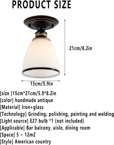 Vista 2 de Mid Century Semi Flush Mount Ceiling Lamp Small American Country Retro Glass Lampshade E27 Light for Kitchen Island Home