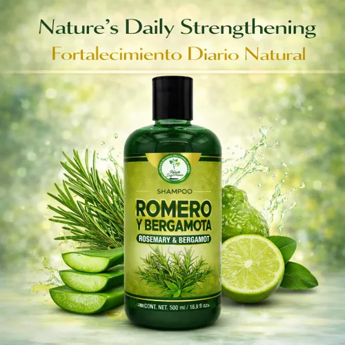 Vista 2 de Romero, Sábila & Bergamota Shampoo (romero, aloe vera y bergamota) – 16.9 fl oz – Cuidado nutritivo del cabello – Brillo natural y fuerza – Cabello