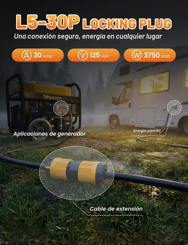 Vista 5 de MECMO 30A 125V NEMA L5-30P - Enchufe de bloqueo para generador, 3 clavijas Twist Lock RV Marine Generator Macho, 30 amperios, 125 voltios, 2 polos