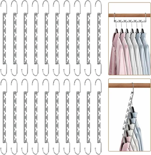 Vista 11 de Perchas de ahorro de espacio para ropa, paquete de 6 perchas de metal resistentes, organizador de armario, colgador mágico en cascada, organizadores