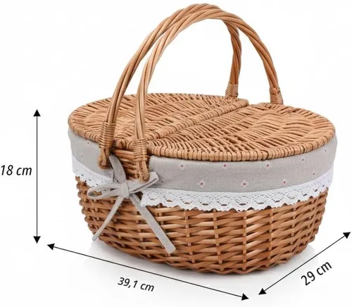 Vista 3 de Cesta de picnic de mimbre con tapa y asa, cuerpo tejido resistente con forro lavable, flores pequeñas