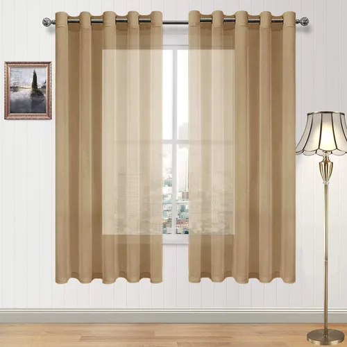 Vista 118 de DWCN Cortinas traslúcidas color verde frijol para sala de estar y dormitorio - Cortinas voile con aspecto de lino sintético con ojales en la parte