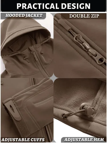 Vista 5 de TACVASEN Chaquetas de lluvia tácticas militares para hombre, de forro polar cálido, softshell, con capucha, snowboard