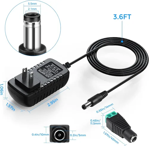 Vista 2 de LightingWill Fuente de alimentación de 12V, adaptador de alimentación de 12W, fuente de alimentación de 110V CA a 12V 1A CC, transformador