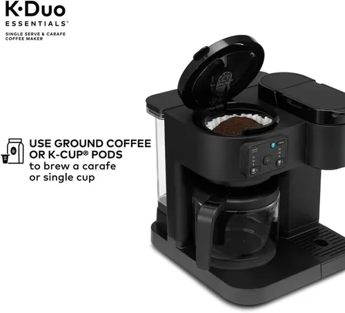 Vista 4 de K-Duo Essentials Coffee Maker for Hot and Iced Drinks, Single Serve KCup Pod Brewer and 12 Cup Carafe Drip Coffee Pot, 72 oz Water Reservoir,Pause &