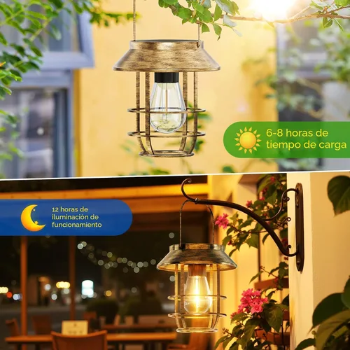 Vista 4 de Ahaorigin Faroles solares al aire libre impermeables, luces solares colgantes de alta luminosidad para exteriores con ganchos de pared, faroles