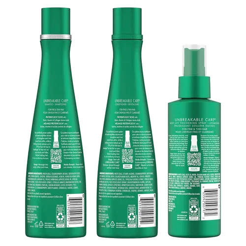Vista 2 de Nexxus Champú, acondicionador y spray sin enjuague para el cuidado irrompible, paquete de 3 para cabello fino y fino con queratina, colágeno, biotina