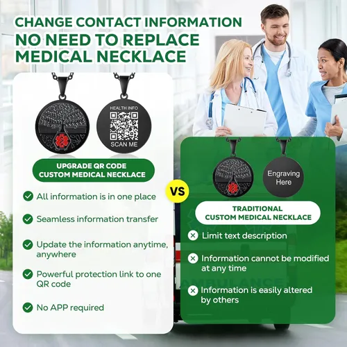 Vista 6 de Collar de alerta médica para mujer - Collar médico de acero inoxidable grabado con código QR Collar de identificación médica - Más espacio