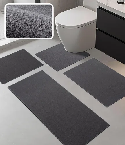 Vista 8 de YIHOUSE Juego de alfombras de baño 2 piezas, tapete de baño ultrafino adecuado para debajo de la puerta, tapete de baño absorbente de secado rápido