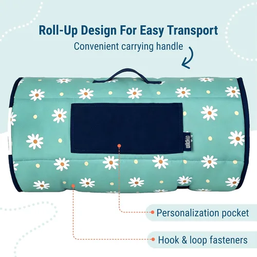 Vista 4 de Wildkin Microfiber Nap Mat for Kids 50 x 20 in all-in-one microfiber nap mat with attached blanket, removable pillow, roll-up straps and carry