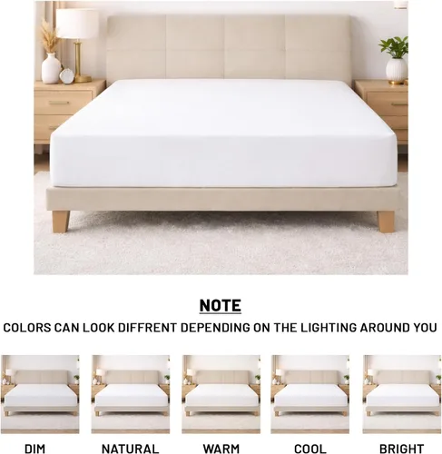 Vista 7 de SGI bedding 100% Egyptian Cotton 600 TC Twin Size Fitted Sheet Only Soft, Smooth Sateen Weave 15" inch Deep Pocket Fitted Bed Sheet - White