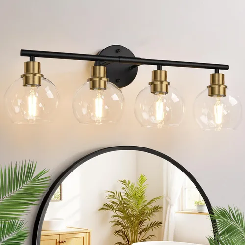 Vista 11 de Indoi Juego de 2 apliques de pared negros mate, lámparas de tocador de vidrio transparente con base E26, luces de pared reversibles arriba o abajo