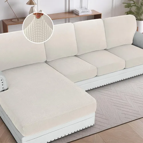 Vista 50 de H.Versailtex - Funda de sofá seccional de 1 pieza, funda deslizante para chaise con forma de L, funda de cojín separada para sofá seccional tanto