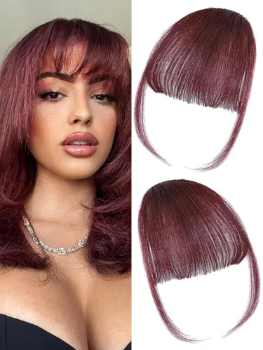 Vista 11 de ELEFOCUS Flequillo con clip, extensiones de cabello humano 100% real, flequillo falso francés 18#, clip de cabello en flequillo para mujeres, flecos
