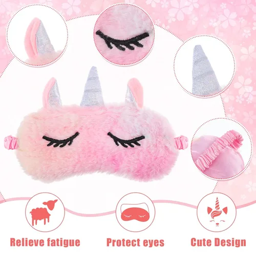Vista 5 de Hanaive 24 piezas de suministros para fiestas de pijamadas, incluyen 12 máscaras de ojos de unicornio y 12 diademas para el pelo con pajarita